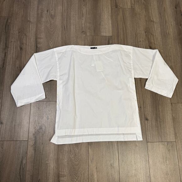 J.Crew Ciel Top Womens M White Poplin Boatneck Side Button Waist Tie CI507 LS - Picture 3 of 7